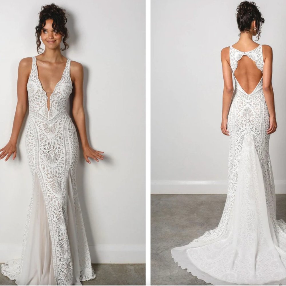 Grace Loves Lace CHELO bridal gown fits 8-10 Ivory w/Ivory lining BOHO Stretchy